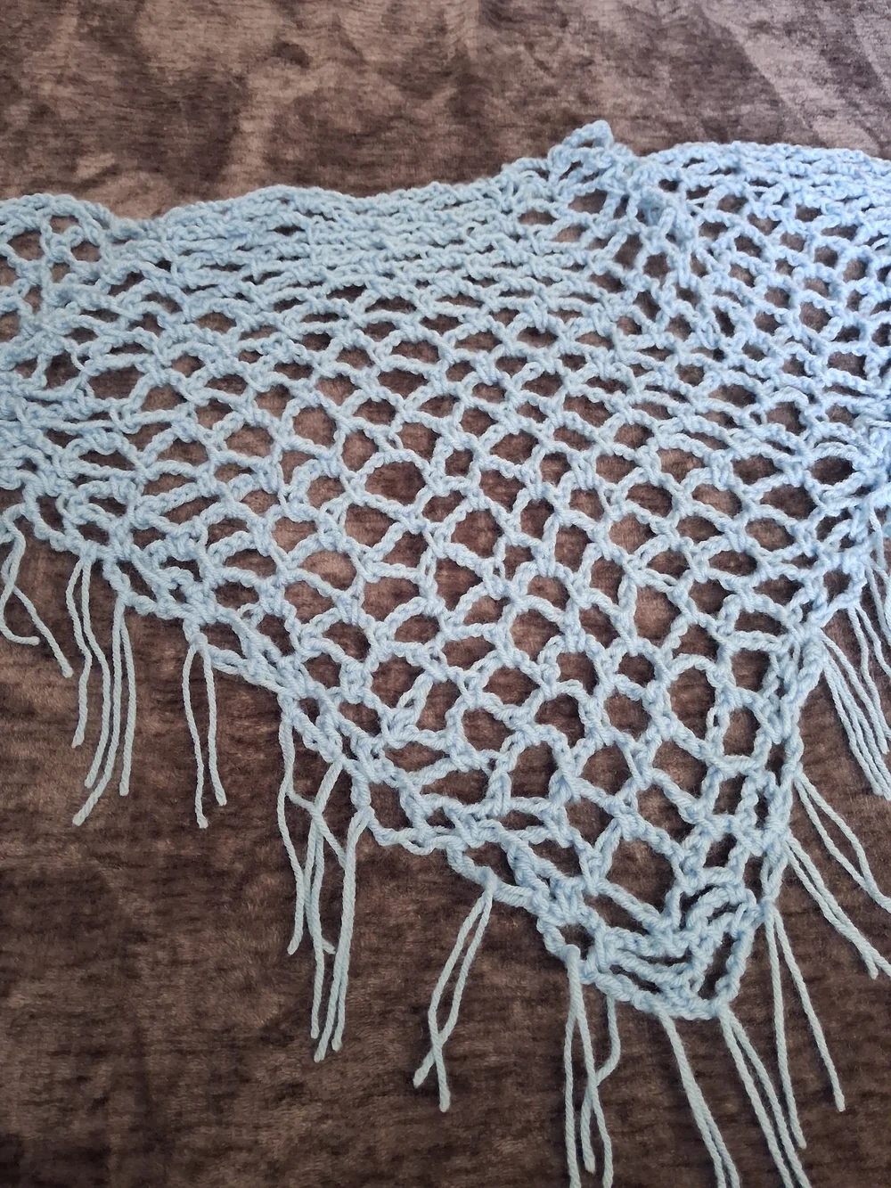 New Handmade Crocheted Blue Multipurpose Scarf, Shawl, Wrap- Fringe-One Size